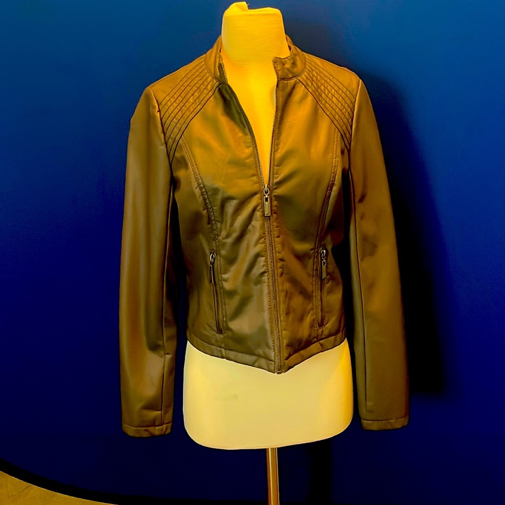 Grey leather coat. Excellent condition worn only few times. Satin lined.